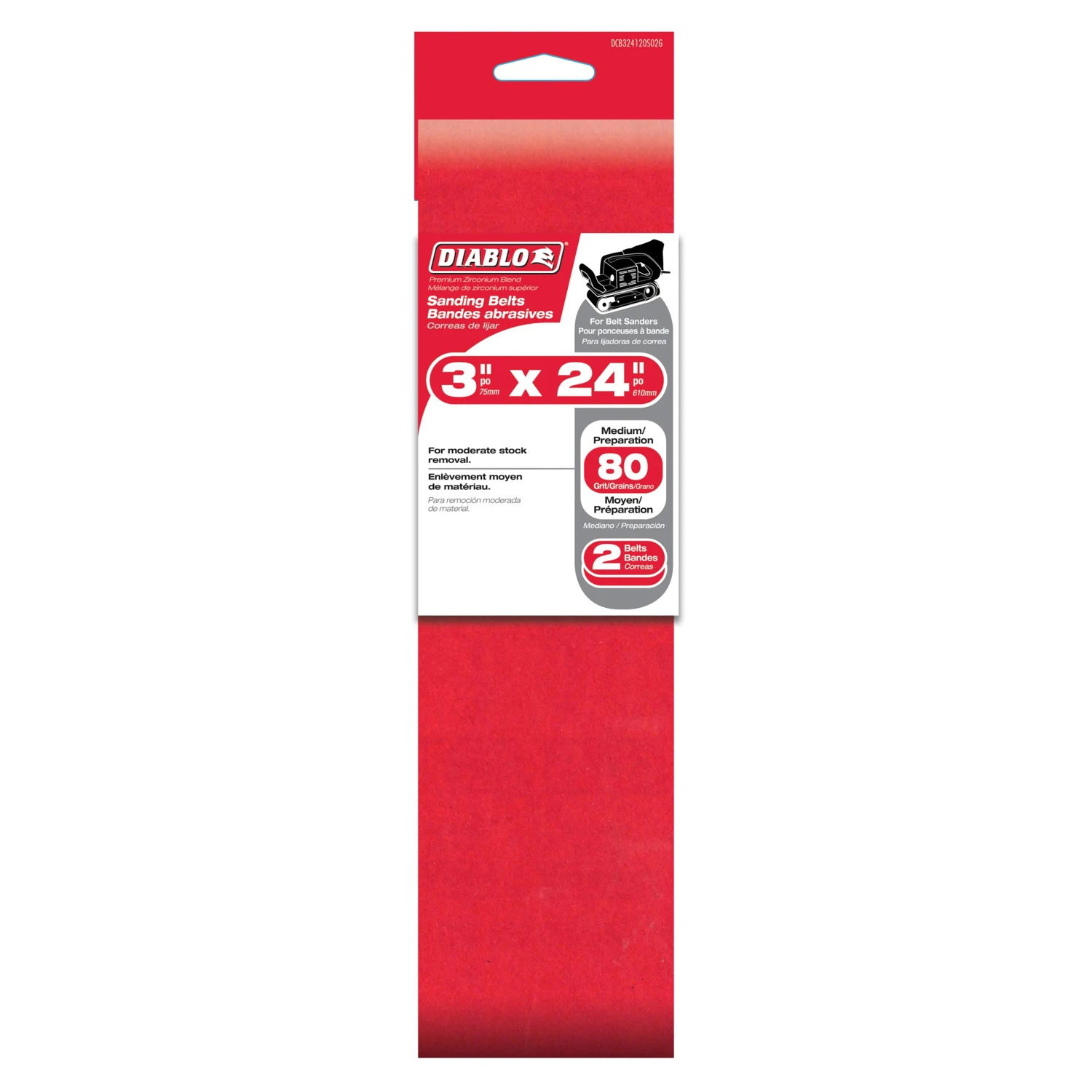 Sanding Belts, 80 Grit, 3 x 24-In., 2-Pk.