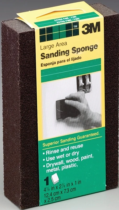 Large-Area Flexible Sanding Sponge, Fine/Medium, 4-7/8 x 2-7/8 x 1 In.