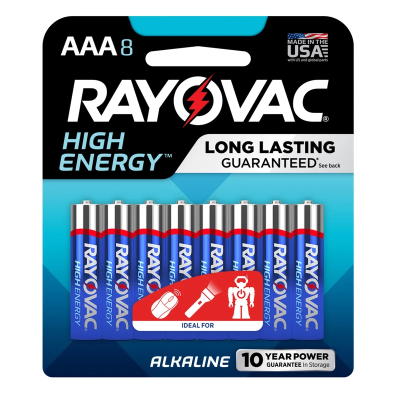 High Energy AAA (Triple A) Alkaline Batteries, 8 Pack