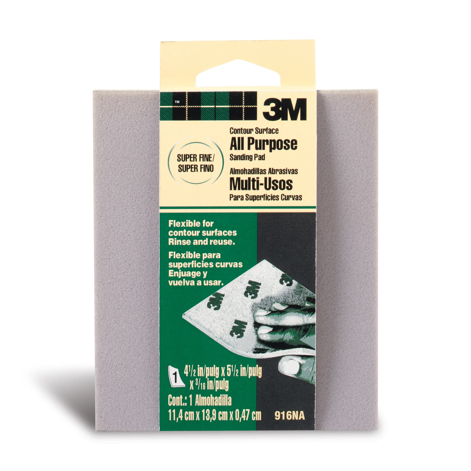 Contour Surface Sanding Sponge, Super Fine, 4.5 x 5.5 x 3/16 In.