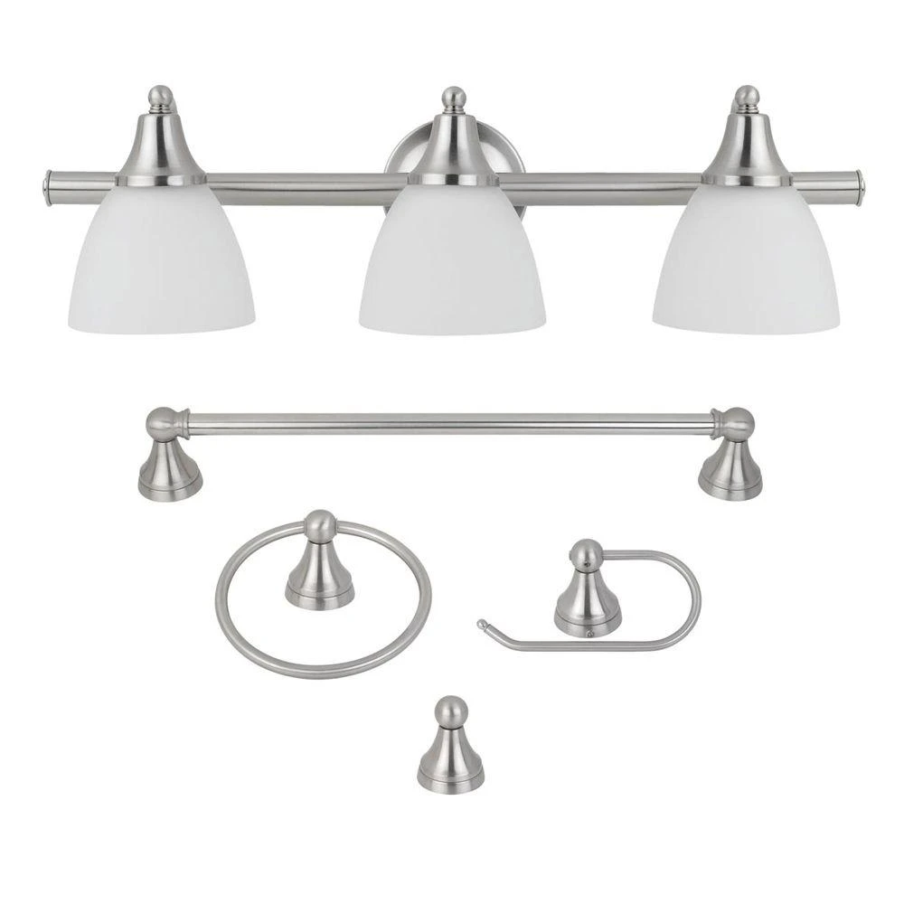 3-Light Vanity Set, Frosted Glass, Brushed Steel
