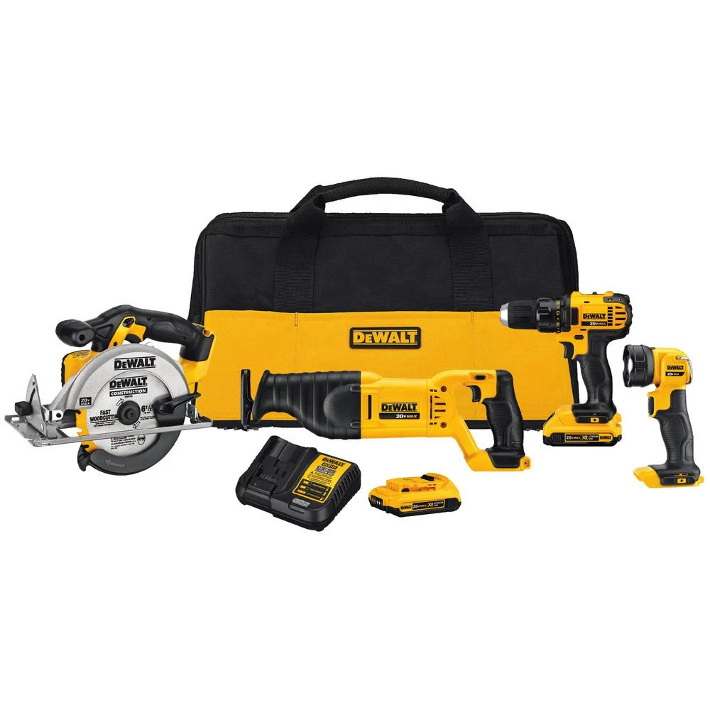 Max 4-Tool Cordless Combo Kit, Drill/Driver, Reciprocating & Circular Saws, Flashlight, Bag & Two 20-Volt Batteries