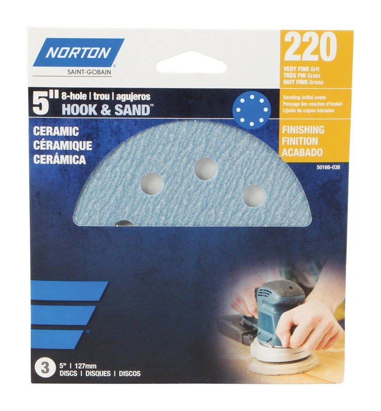 Orbital Sanding Disc, 12 Hole, Hook & Loop, 220-Grit, 5-In., 4-Pk.