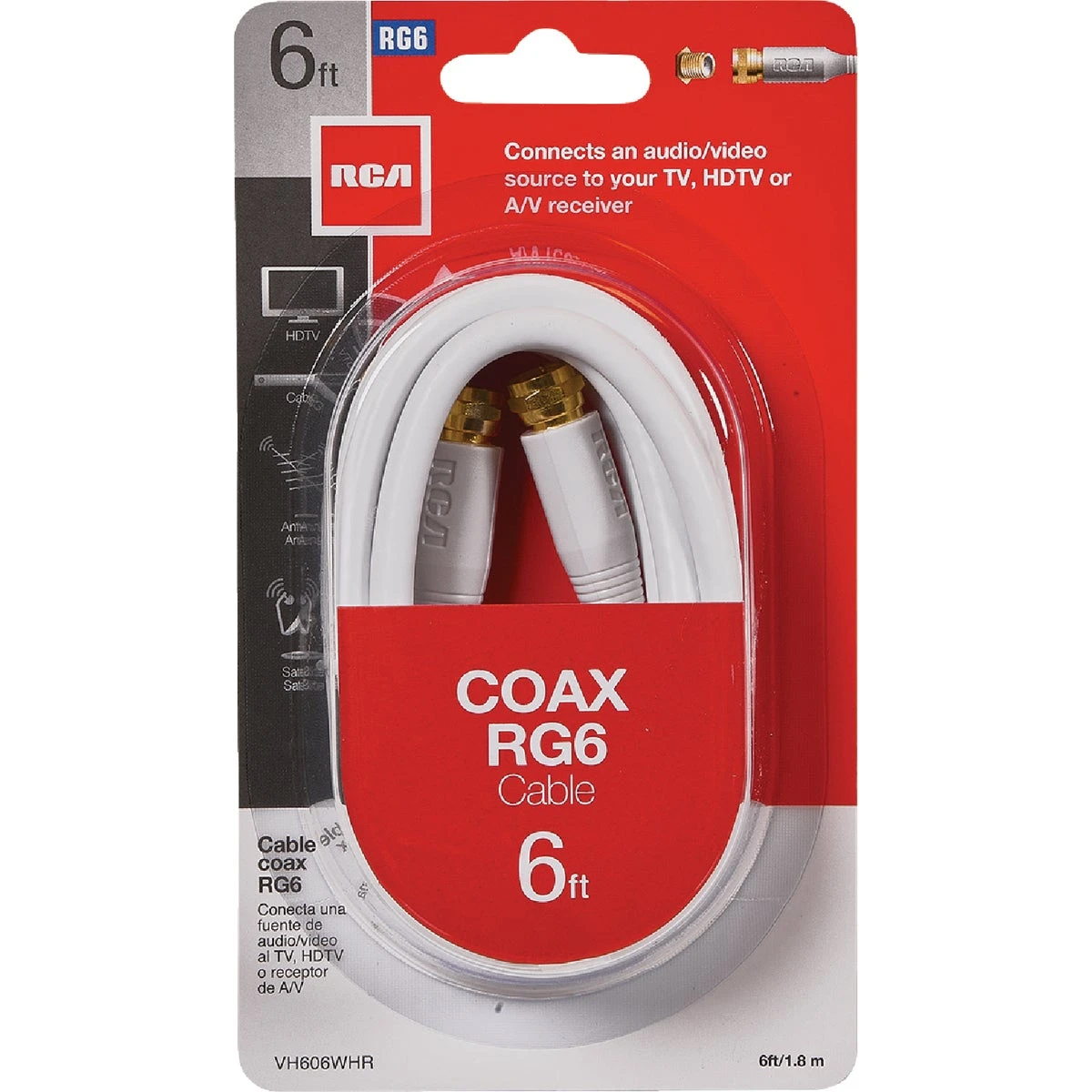 RG6 Coaxial Cable WithFConnectors, White, 6 Ft.