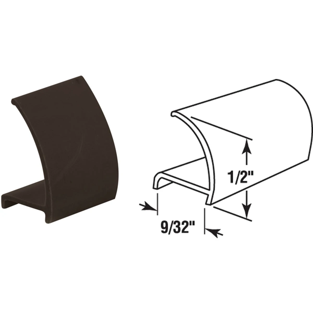 Glass Retainer, Snap-In, Rigid Brown Vinyl, 9/32 x 1/2 x 72 In.