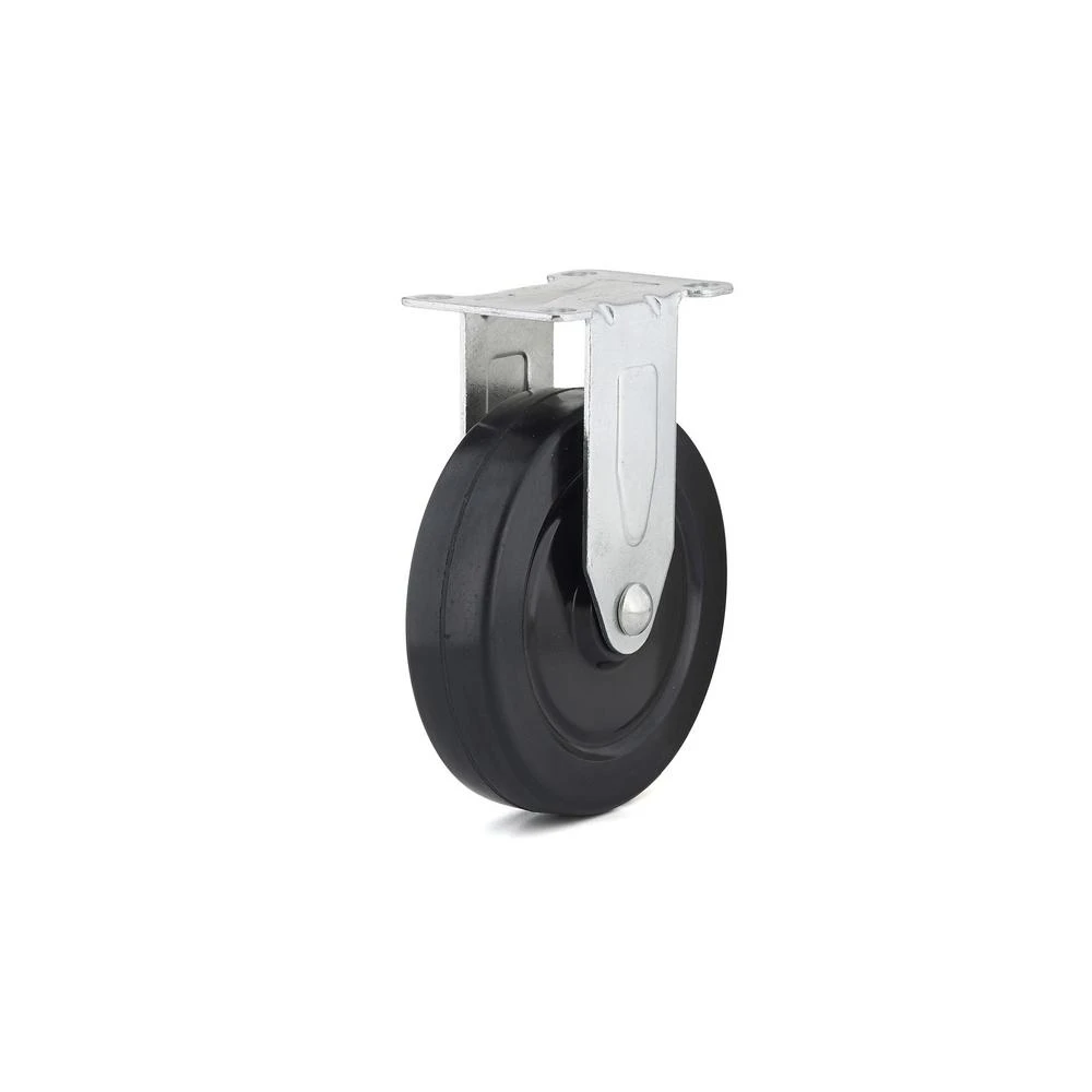 Rigid Plate Caster, Rubber Wheel, 5 In.