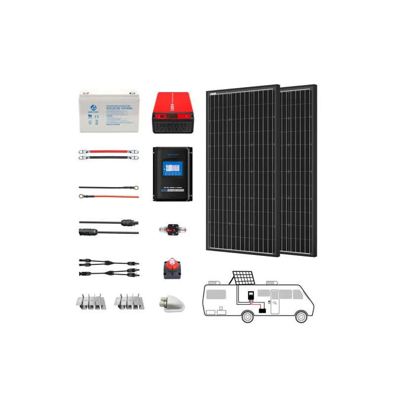 ACOPOWER Deep Cycle GEL Battery Mono Solar Power Complete System with Battery and Inverter for RV Boat 12V Off Grid Kit