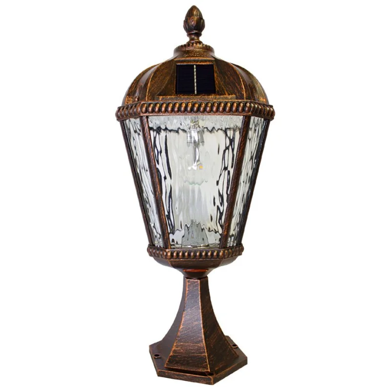 Gama Sonic Royal Pier Mount Solar Lamp with GS-Solar LED Light Bulb – Brushed Bronze