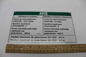 Genie Lift Part # 52060FRGT - DECAL,NOTICE,SIDE FORCE GS30CE, EA