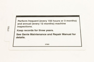 Genie Lift Part # 27003GT - DECAL,PERFORM INSPECTIONS, EA