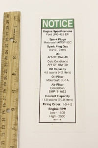 Genie Lift Part # 49741GT - DECAL,NOTICE,FORD EFI ENG SPEC, EA