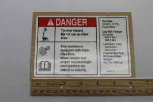 Genie Lift Part # 133177GT - DECAL,DANGER/LABEL,TIRE SPECS, EA