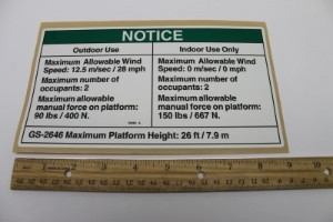 Genie Lift Part # 52562GT - DECAL,NOTICE,SIDE FRC,2646CE, EA