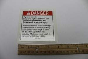 Genie Lift Part # 44238GT - DECAL, DANGER, TIP-OVER, BATTR, EA