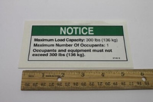 Genie Lift Part # 37143GT - DECAL,NOTICE,LOAD CAP 300, EA