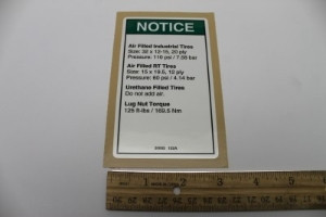 Genie Lift Part # 30082GT - DECAL,NOTICE TIRE PRESSURE, EA