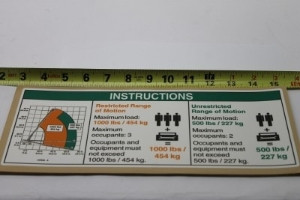 Genie Lift Part # 147606GT - DECAL,INST PLAT CAP S80X, EA