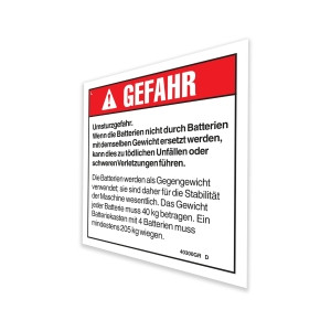 Genie Lift Part # 40300GRGT - DECAL, DANGER, TIP-OVER BATTERY, G, EA