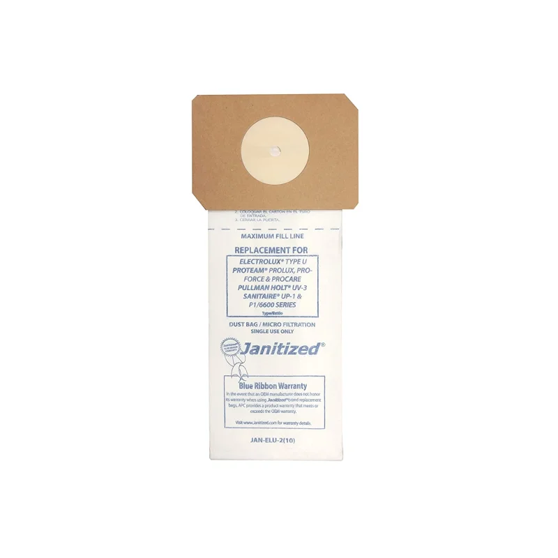 Janitized JAN-ELU-2(10) Paper Premium Replacement Commercial Vacuum Bag, for Electrolux U, Sanitaire UP, ProTeam Prolux, Proforce 1200XP, 1500 & 1500XP, Pullman Holt UV-3 vacuums (10-10 Packs)