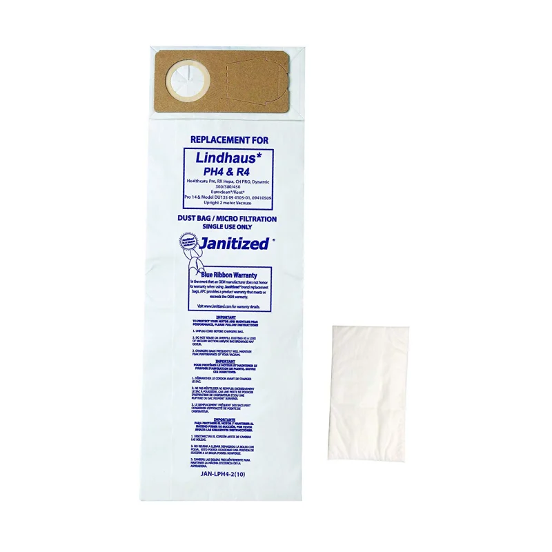 Janitized JAN-LPH4-2(10) Paper Commercial Vacuum Bag For Euroclean Pro, Lindhaus Healthcare Pro, RX HEPA,CH Pro, Dynamic