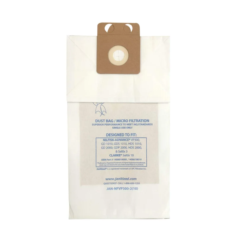Janitized JAN-NFVP300-2(10)-EA Premium Replacement Commercial Vacuum Bag Designed to Fit Nilfisk GD 1010 & VP 300. OEM# 1408618000, 1408618010 (Pack of 10)