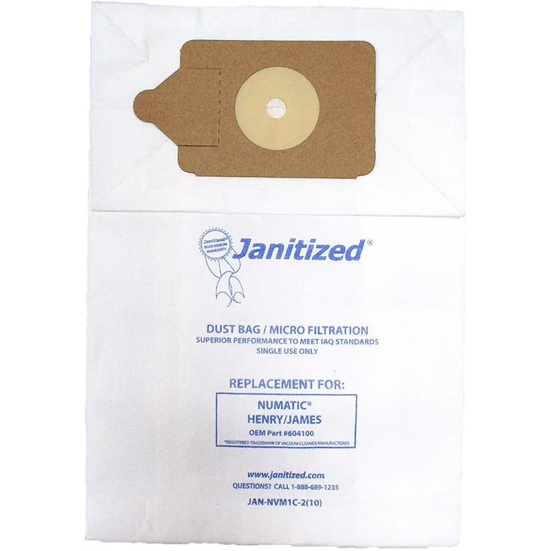 Janitized JAN-NVM1C-2(10)Vac Bag, Nacecare/Numatic Henry/James Model 200, 225, 235, 250, 252 and 260, RSV130/200, OEM#604100 (Pack of 10)