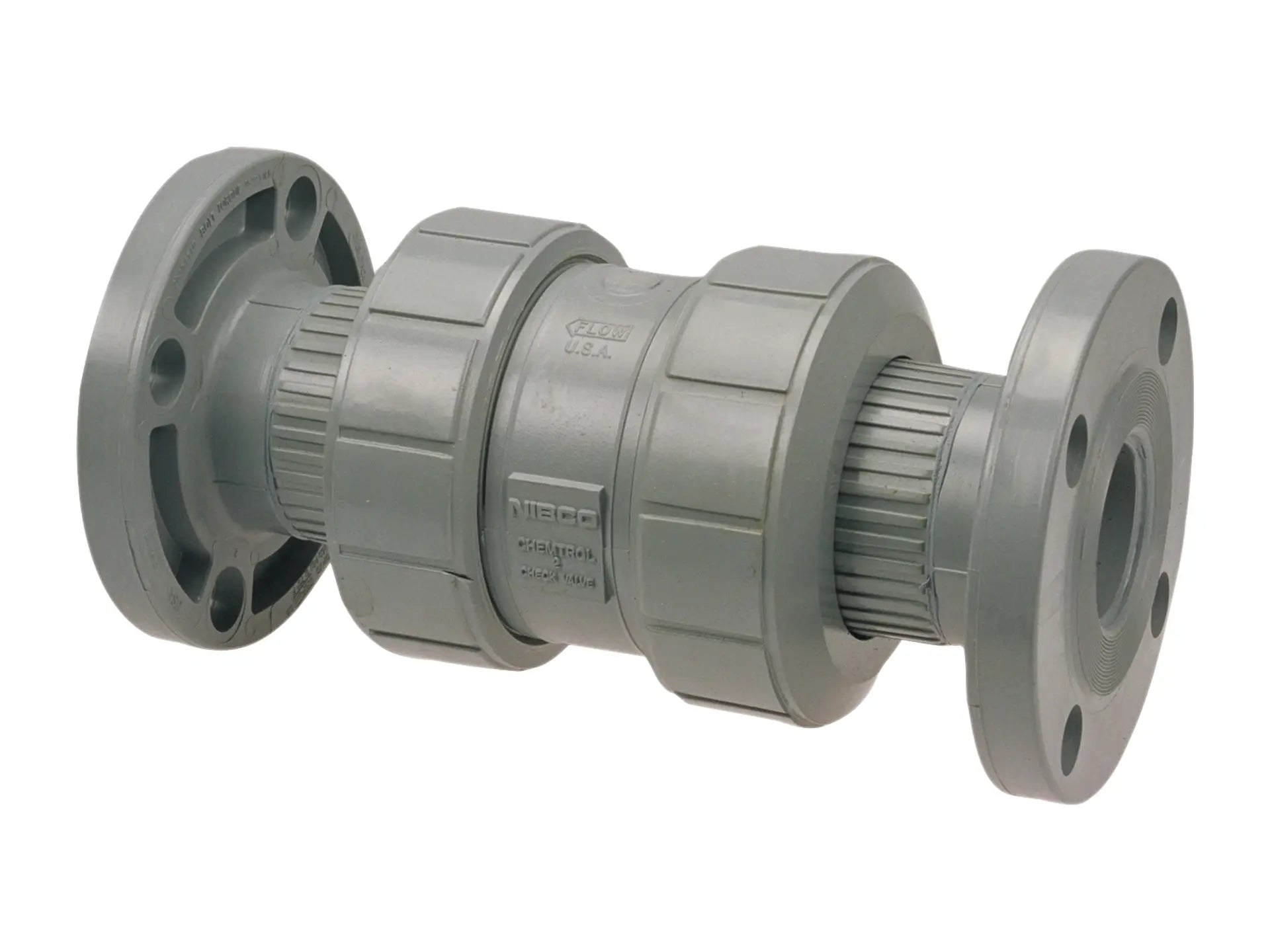 NIBCO MB802A6, 1/2 in. Ball Check Valve Flanged, True Union, Corzan CPVC Schedule 80, FKM F51BCV