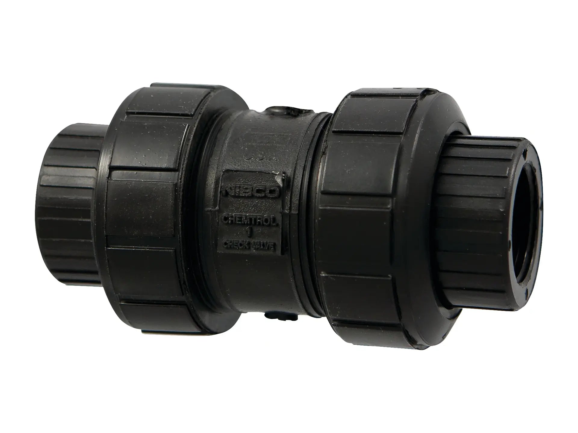 NIBCO MC818A6, 1/2 in. Ball Check Valve Threaded, True Union, Black PP, EPDM T61BCE