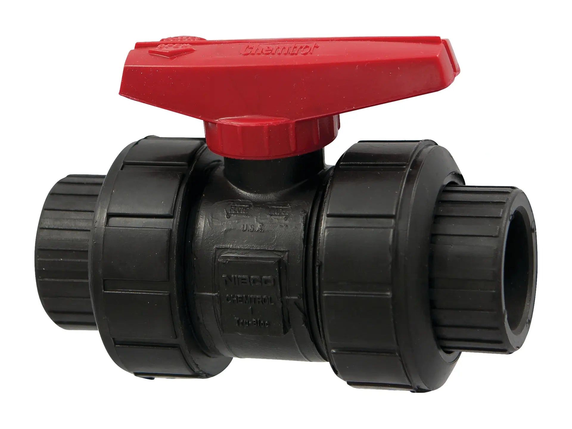 NIBCO MC913A6, 1/2 in. Ball Valve Model C, Socket, Tru-Bloc True Union, Black PP, EPDM S61TBE