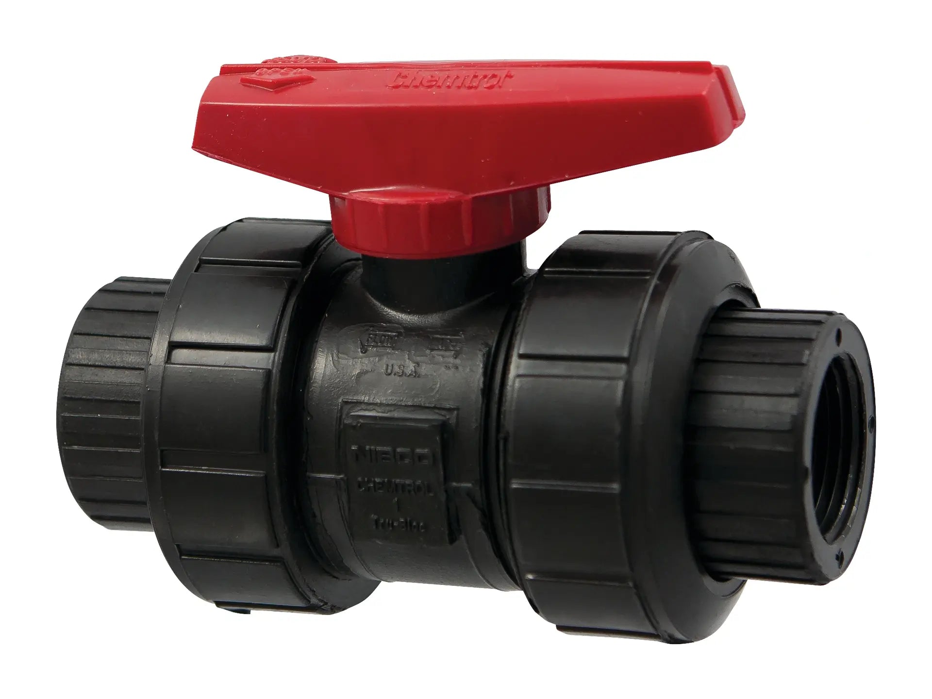 NIBCO MC914A6, 1/2 in. Ball Valve Model C, Threaded, Tru-Bloc True Union, Black PP, EPDM T61TBE
