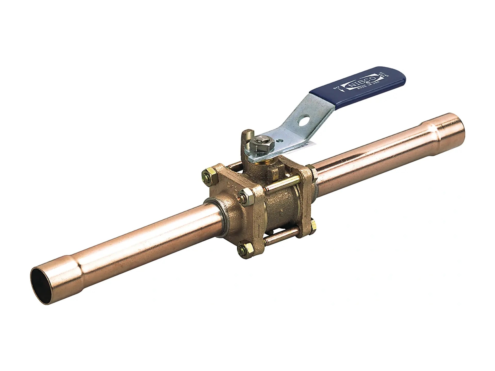 NIBCO NJ92206, 1/2in. Three-Piece Bronze Ball Valve Medical Gas, Copper Stub Ends, Bronze Trim