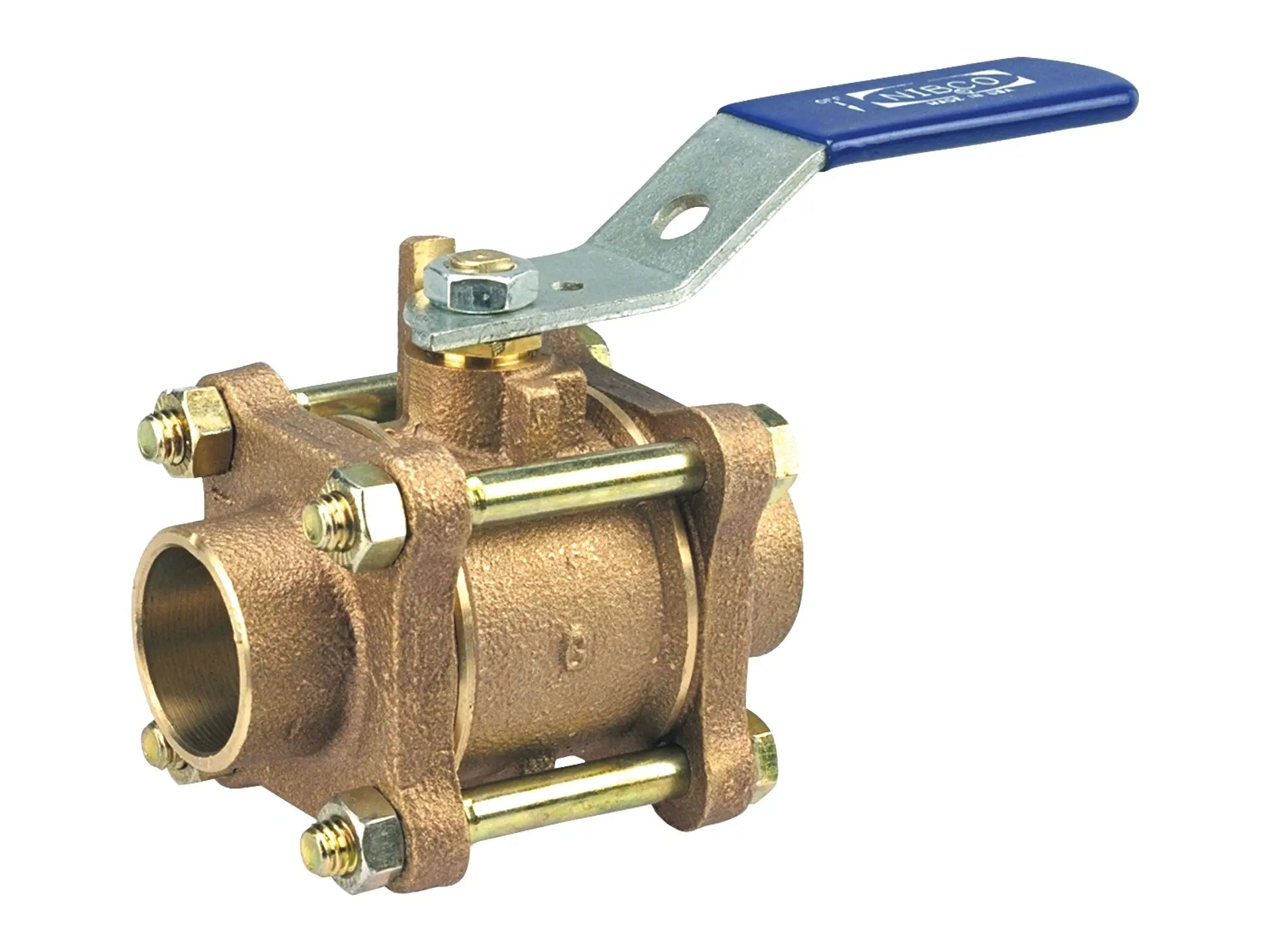 NIBCO NJ93LX24, 1/4 in. Three-Piece Bronze Ball Valve Full Port, Solder End Connections S595YLX