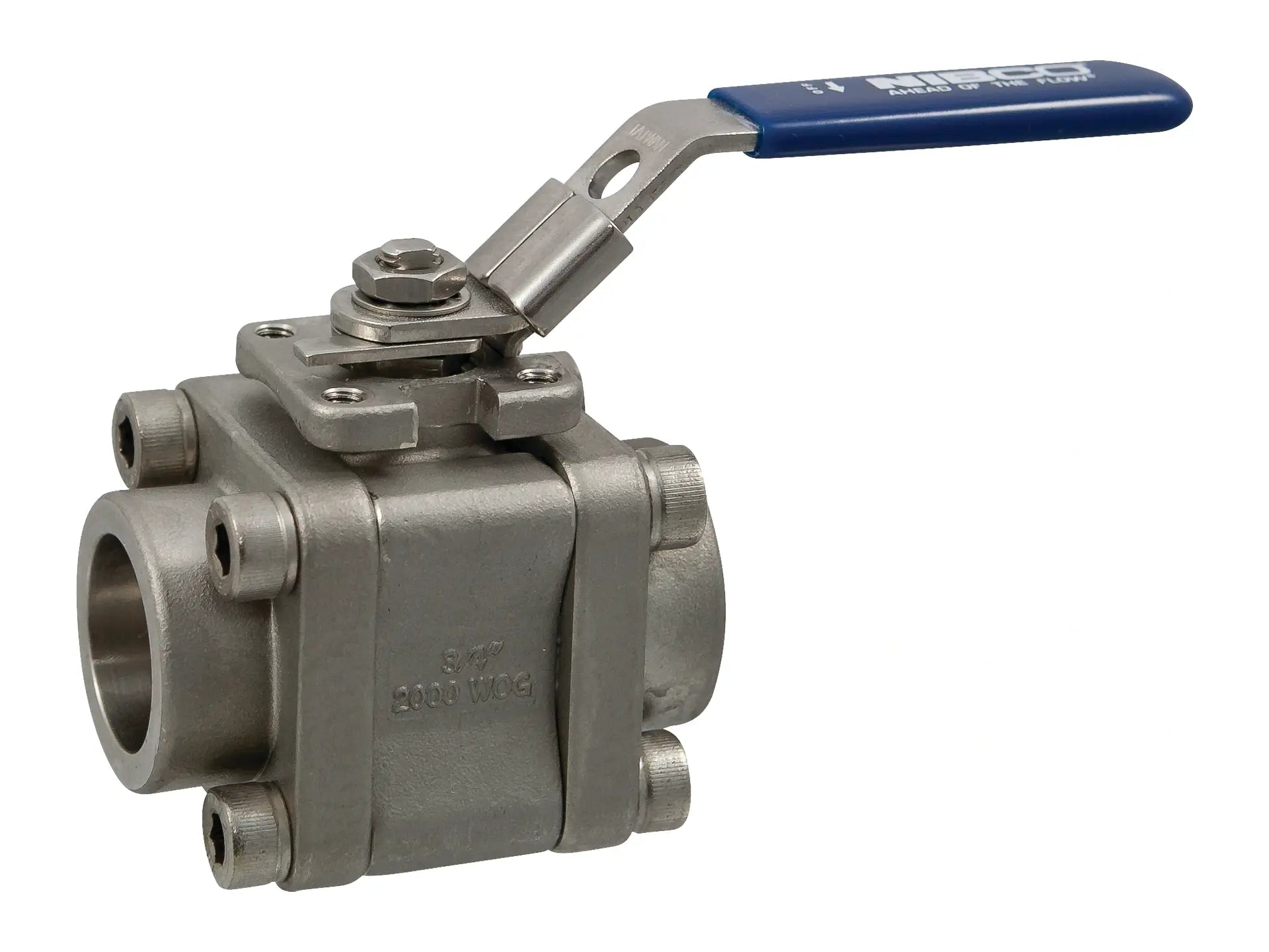 NIBCO NL97326, 1/2in. Three-Piece Stainless Steel Ball Valve Socket Weld ISO Mount