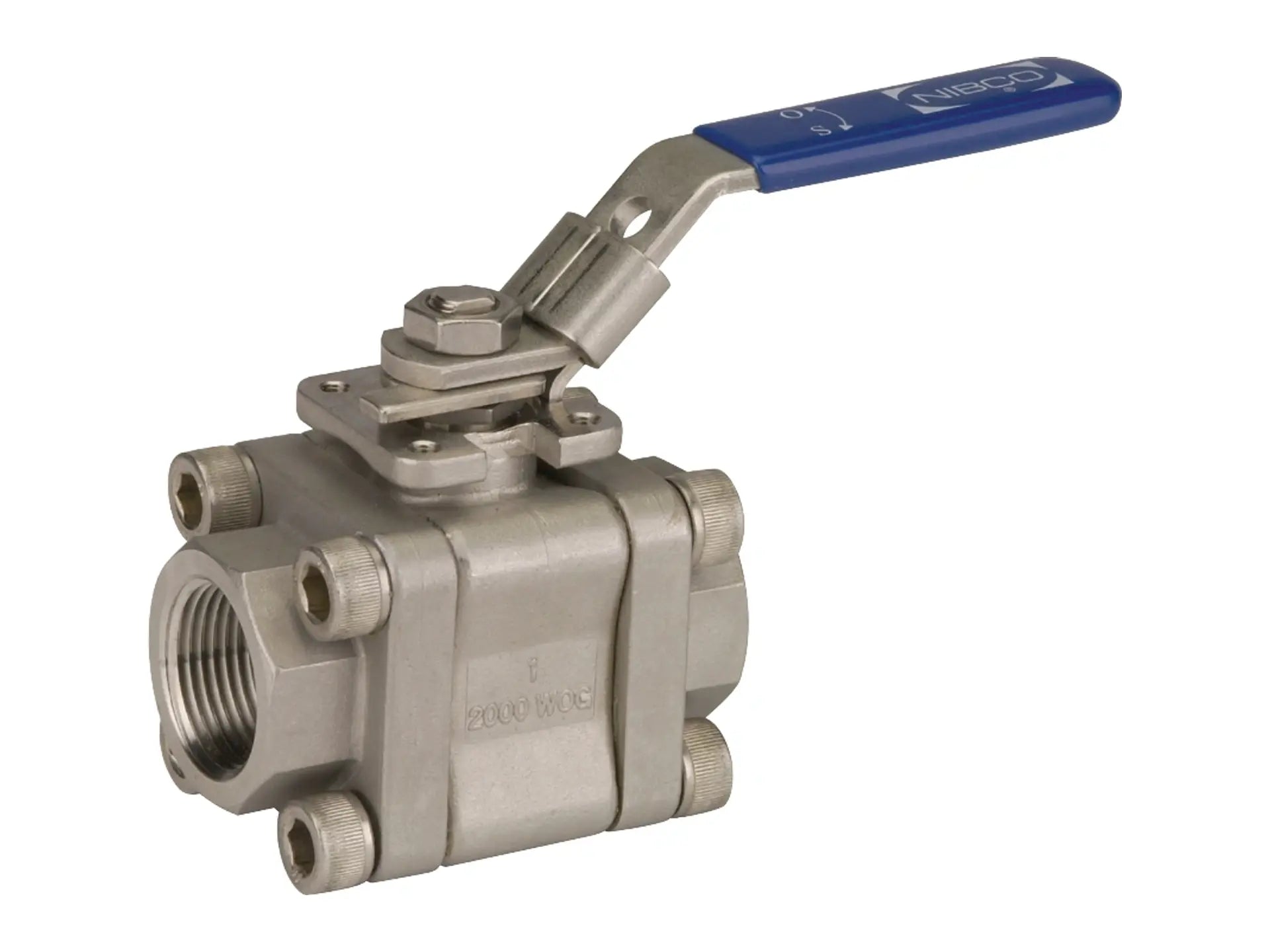 NIBCO NL97338, 3/4in. Three-Piece Stainless Steel Ball Valve Threaded ISO Mount TM-590-S6R-66-FS-L