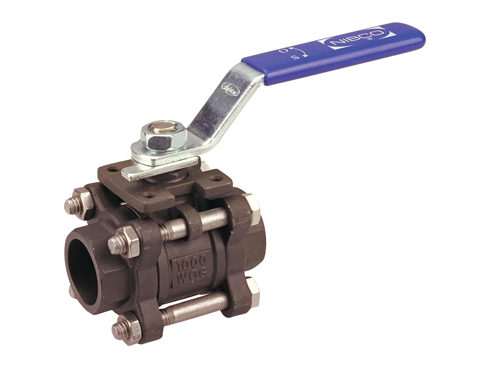 NIBCO NL99E3B, 1-1/4in. Three-Piece Carbon Steel Ball Valve Full Port, Socket Weld ISO Mount