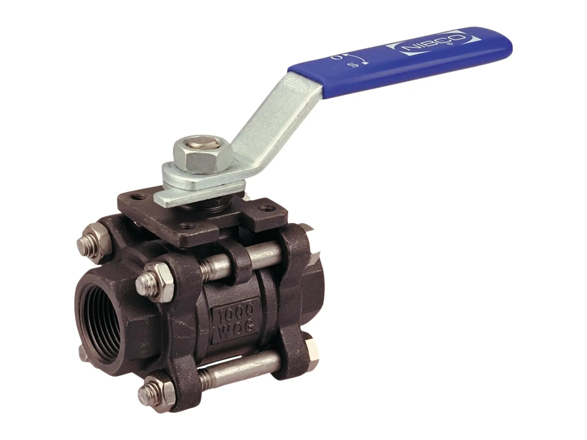 NIBCO NL99J55, 3/8in. Three-Piece Carbon Steel Ball Valve Full Port, Threaded ISO Mount