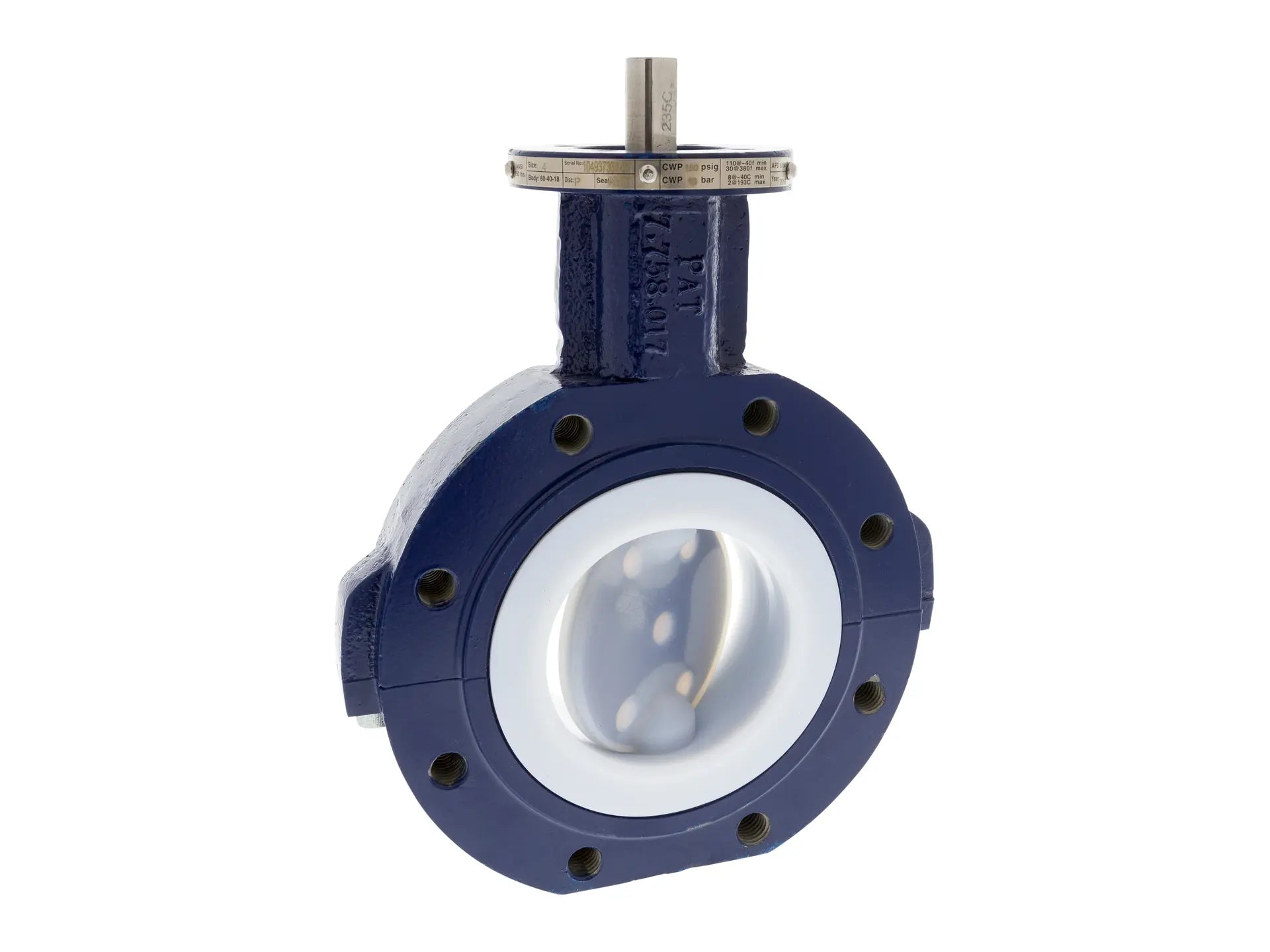 NIBCO SLBF10L1VPP00, 10 in. LBFV Lug Lined Butterfly Valve Di/255 PFA/NXT FMK/Bstm LBF-L1VPP00